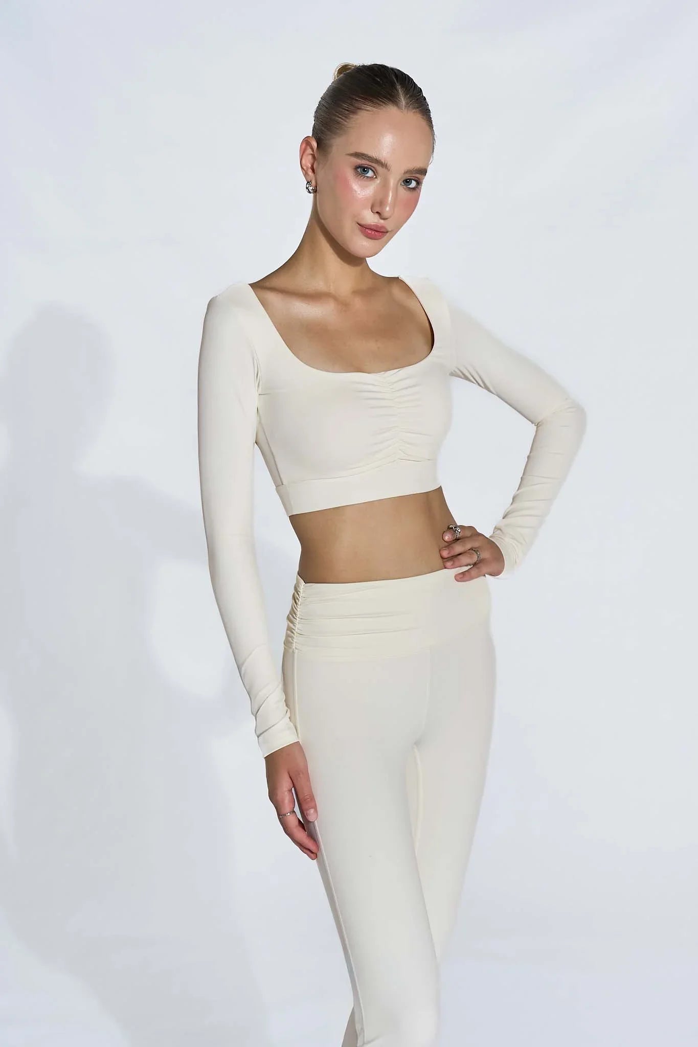Long Sleeve Ruched Bra - Ivory - Olaben - Womens Long Sleeve