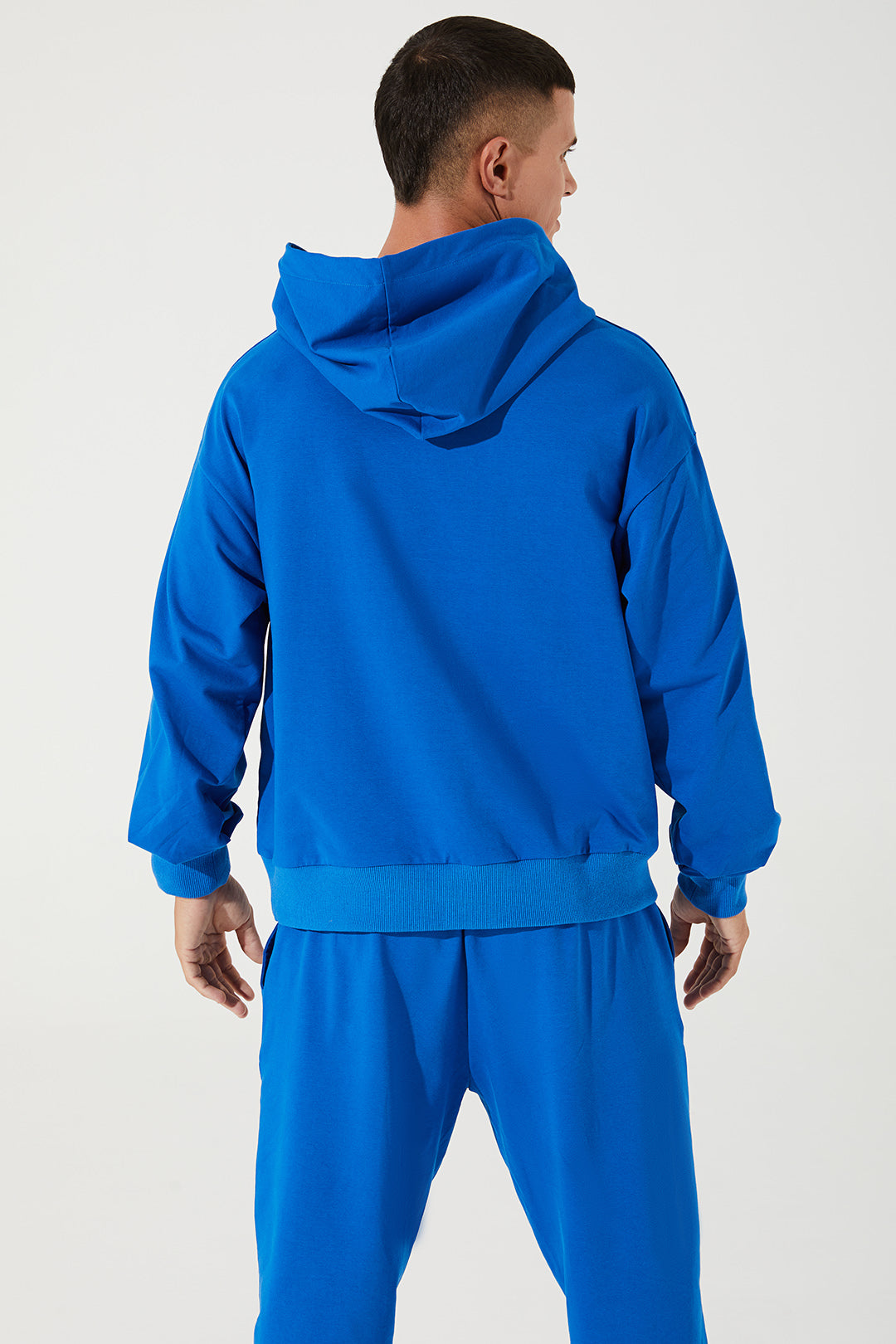 Men's hoodie in Atlantis blue, featuring a cropped design - OW-0033-MHO-BL - 4.jpg.