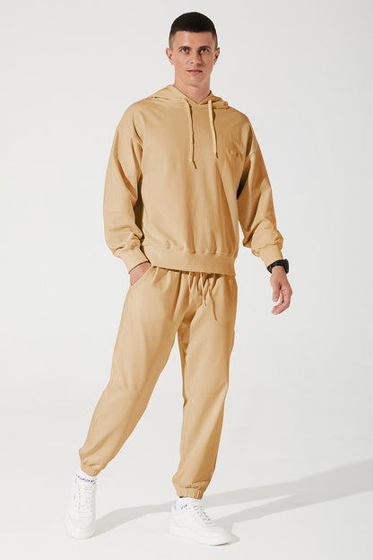 Stylish men's cappuccino beige hoodie with a cropped design - OW-0033-MHO-BG_1.jpg