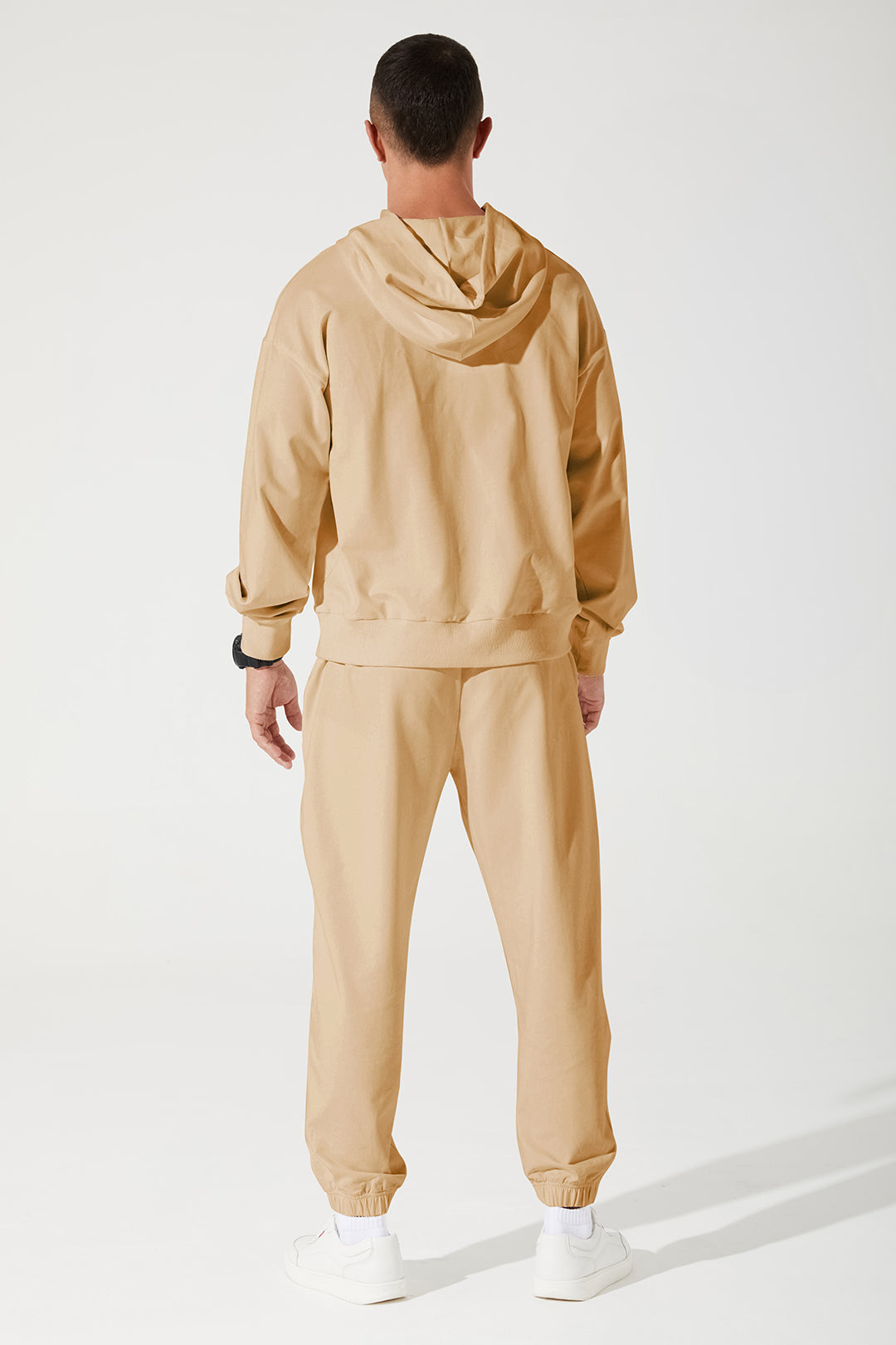 Stylish men's cappuccino beige hoodie with a cropped design - OW-0033-MHO-BG_4.jpg