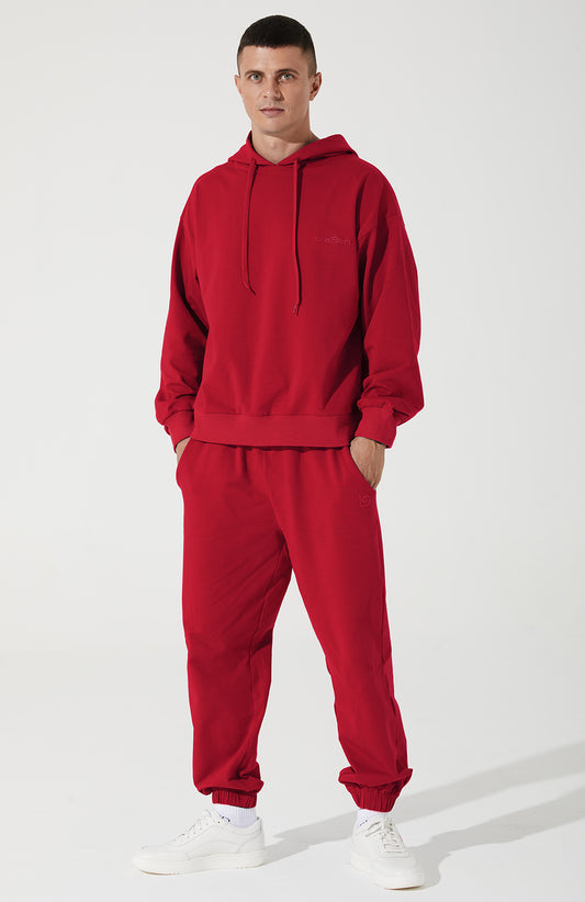Vibrant magenta and red men's hoodie with a cropped style - OW-0033-MHO-RD.
