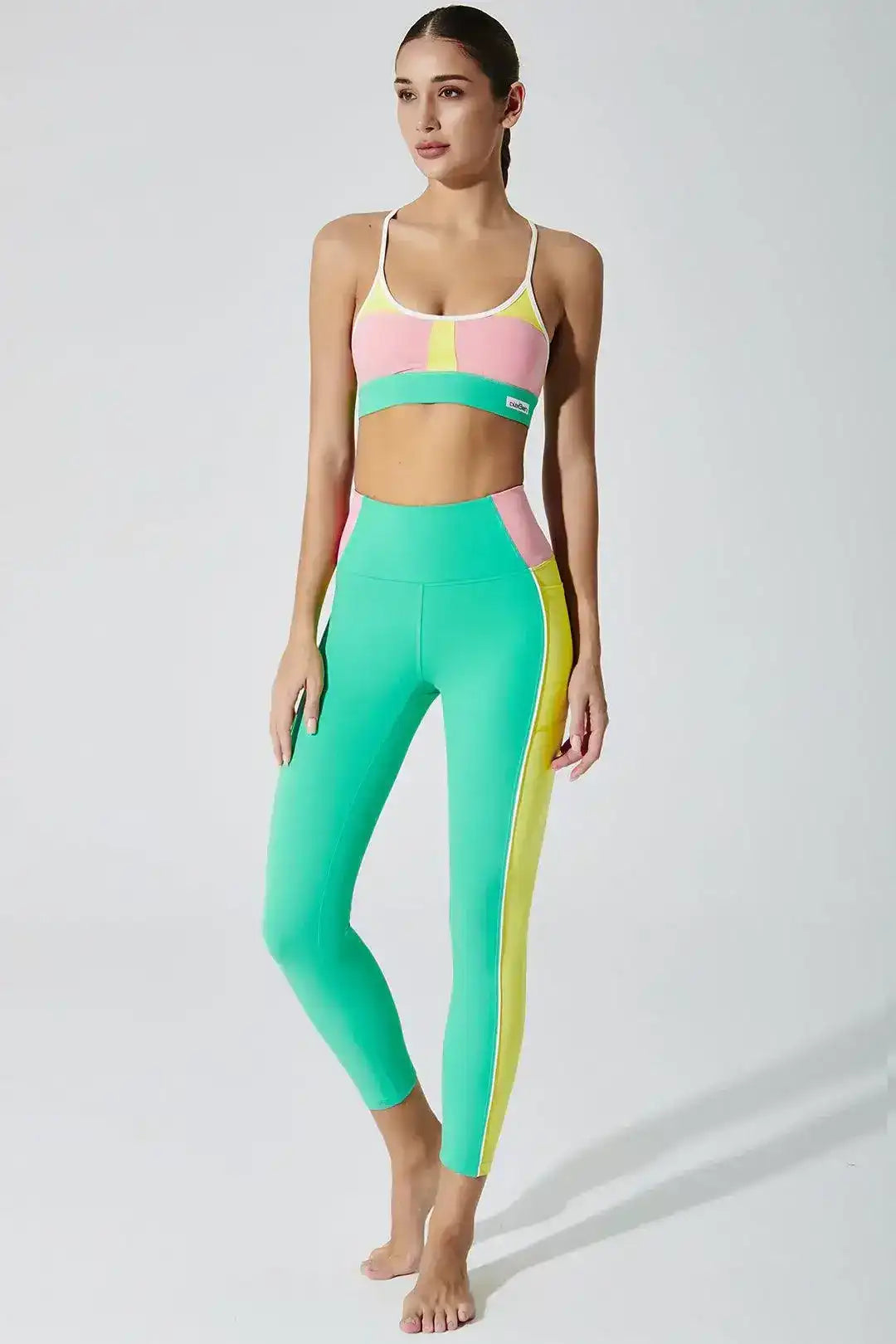 Back view of Olaben Mona Colorblock Legging in Pastel — colorblock sculpting fit