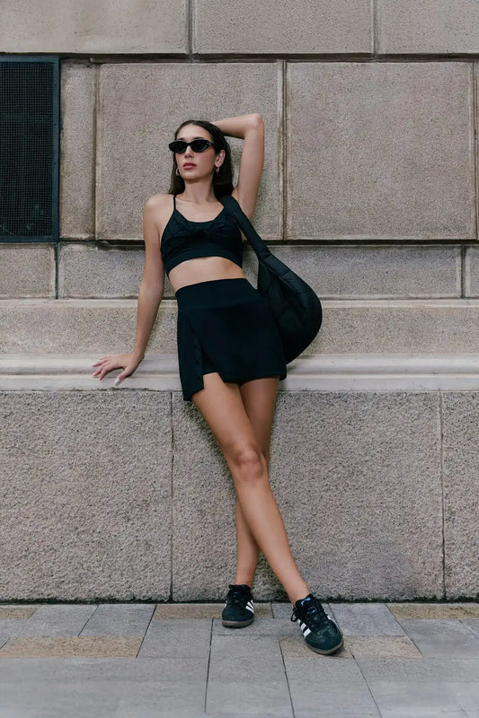 Monogram Slit Skirt - Black - Olaben
