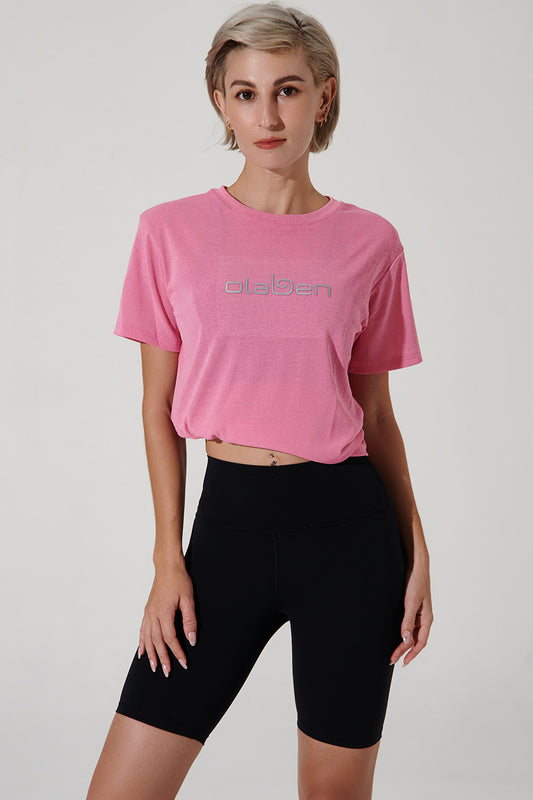 Women's pink short sleeve athletic tee - OLABEN - OW-0110-WSS-PK - stylish and comfortable.