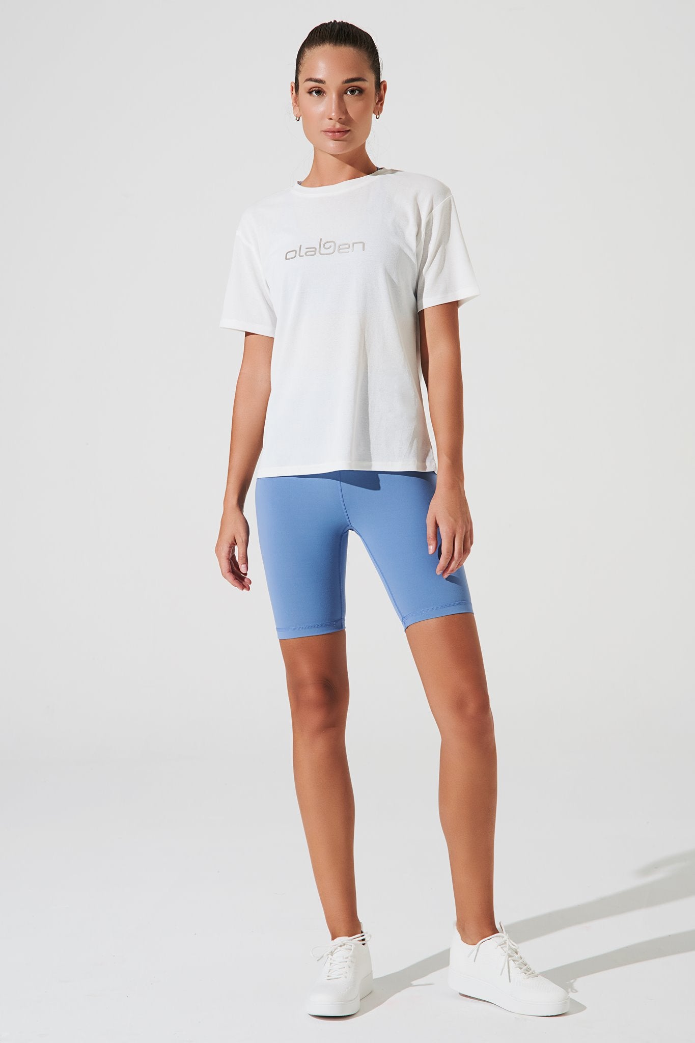 White women's short sleeve athletic tee with OLABEN logo - OW-0110-WSS-WT - front view.