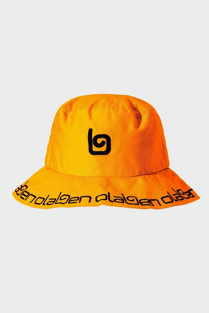 Vibrant orange Jolly bucket hat with the brand name Olaben, perfect for a stylish look.