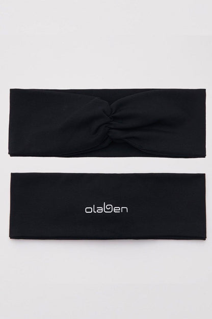 Black headband with OLABEN logo, perfect for stylish headwear, image 1.