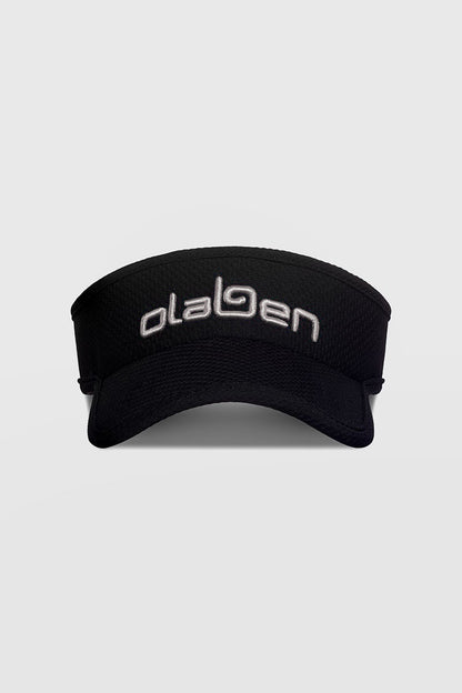 Black visor cap headwear with black accents, style OW-0155-UHW-BK-2, image ID a8f96d74-1d44-447a-bd31-5e20dcb70c6c.