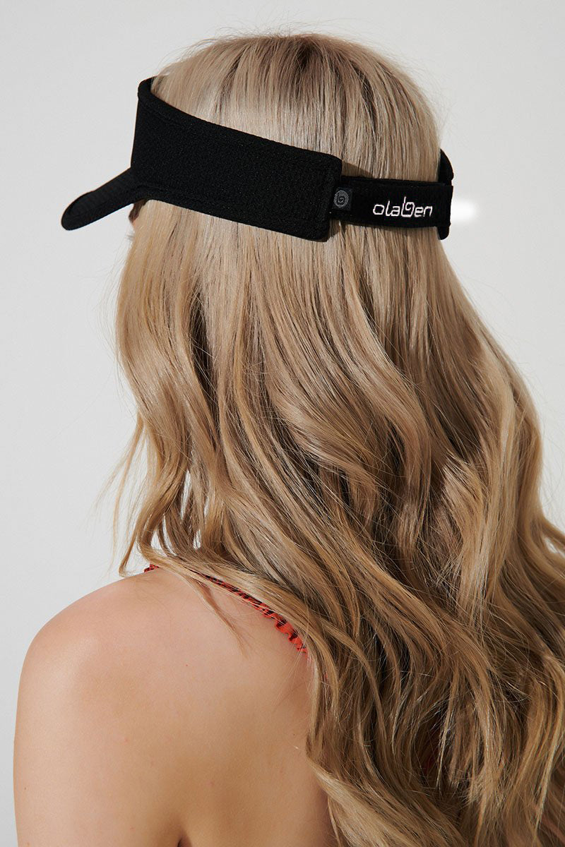 Black visor cap with headwear, perfect for a stylish and trendy look.