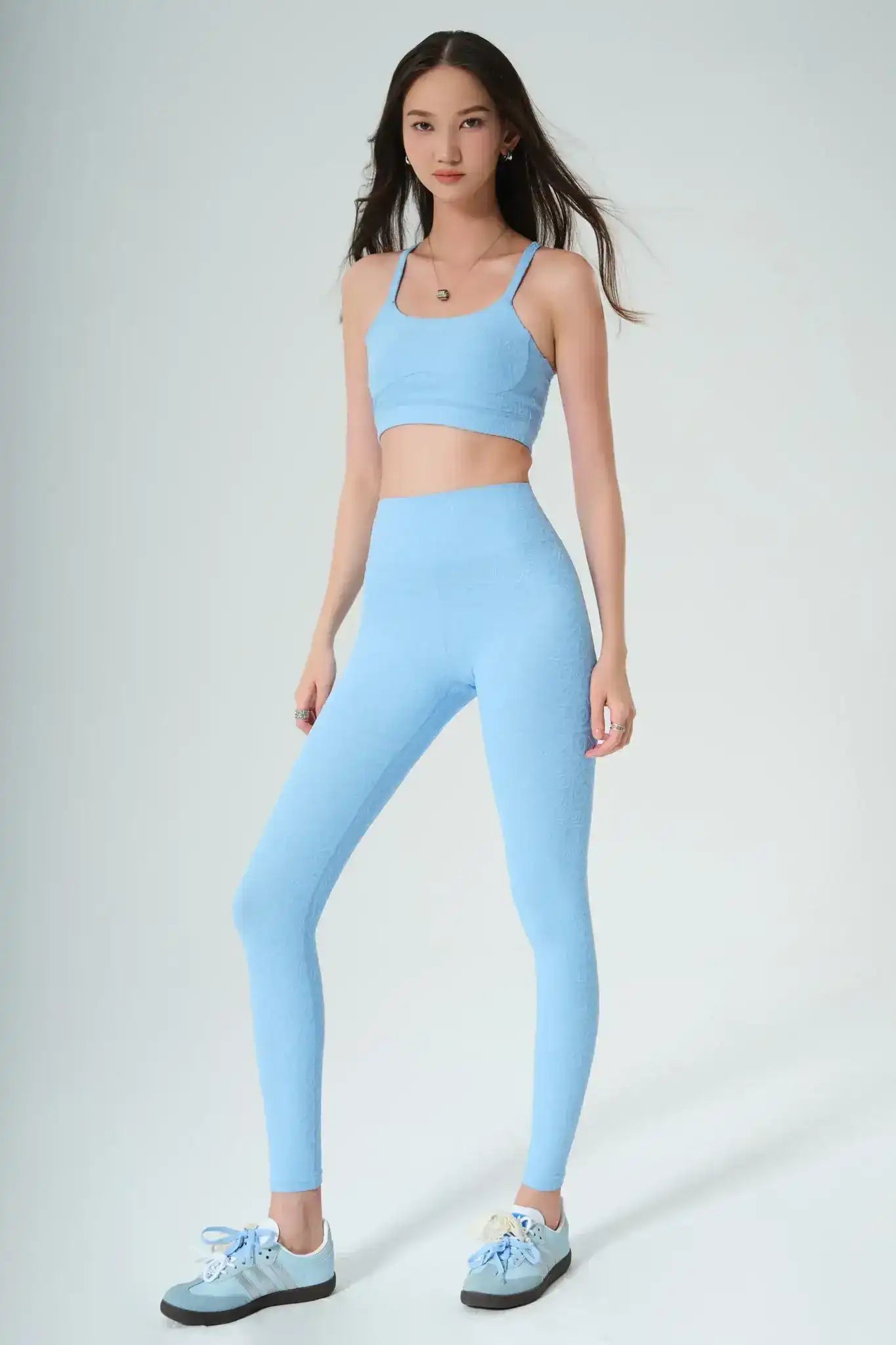Olaben Déese Fleur 3D Leggings in Ice Crystals — 3D embossed activewear, lifestyle shot