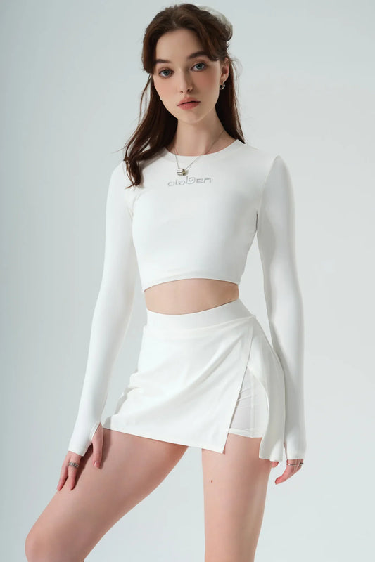 All Day Long Sleeve Crop - White - Olaben