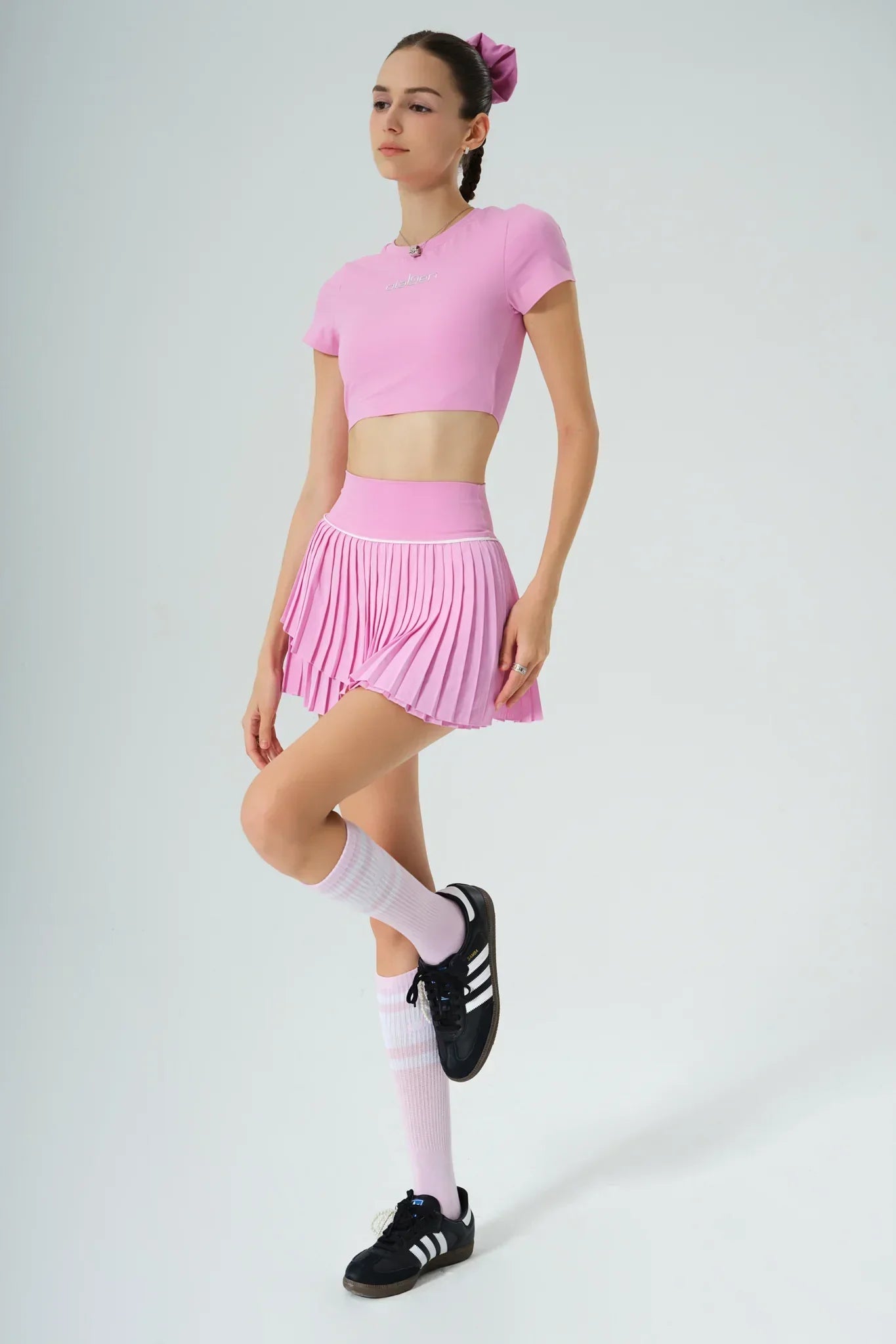 All Day Short Sleeve Crop & Pleated A Line Skirt - Blossom - Olaben - Bundle