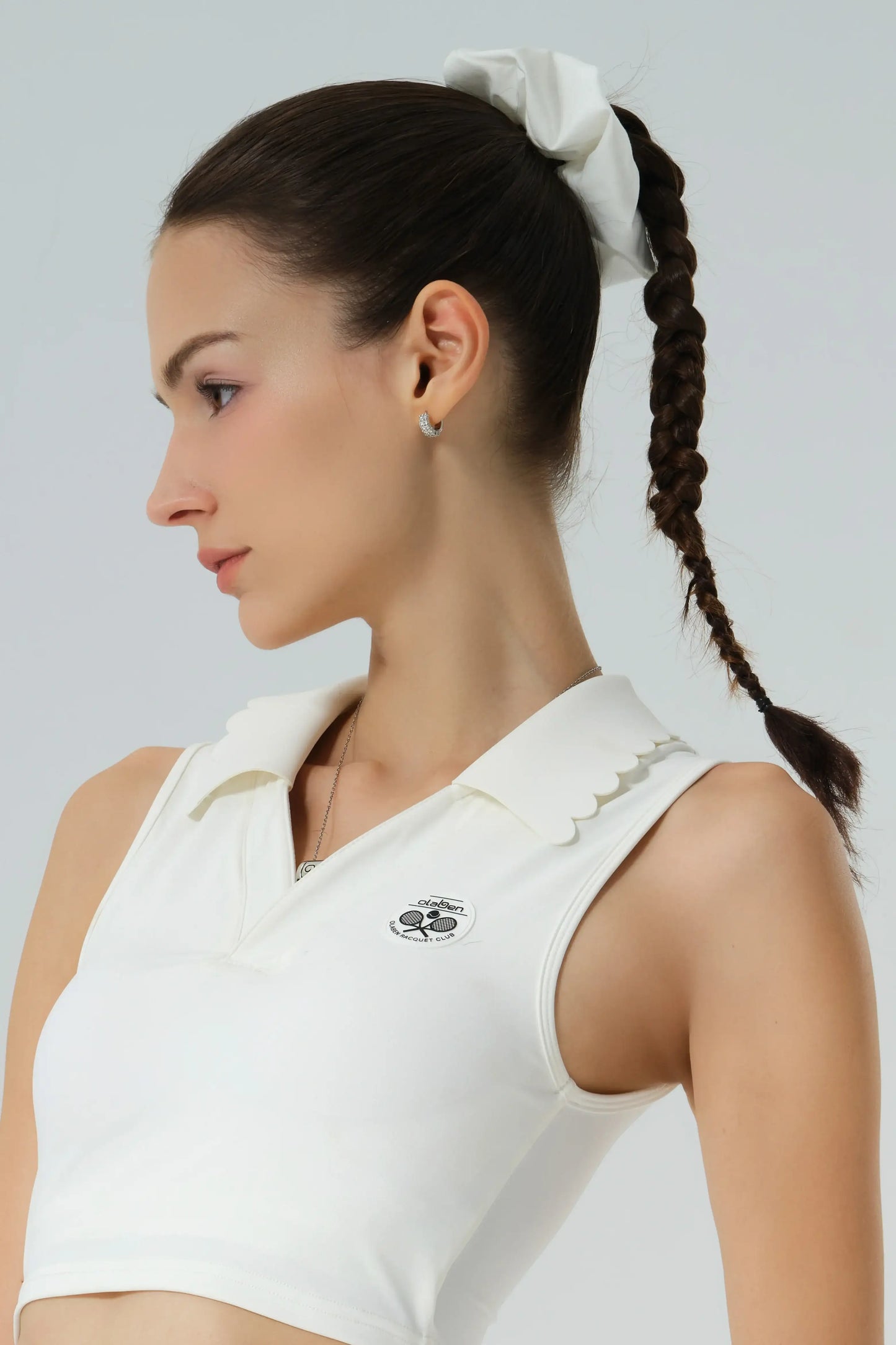 Oversized Silver Bead Scrunchie - White - Olaben