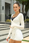Soft Ballet Wrap Top - White - Olaben - Womens Long Sleeve