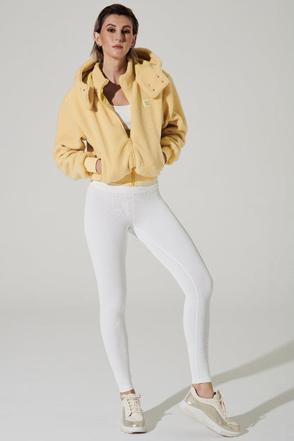 Stylish women's yellow teddy sherpa jacket OW-0075-WJK-YL, perfect for a trendy and cozy look.