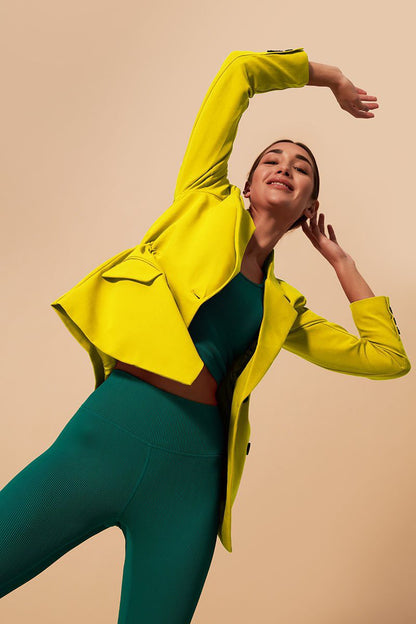Stylish yellow women's jacket by Tifan Blazer, perfect for a fashionable look.