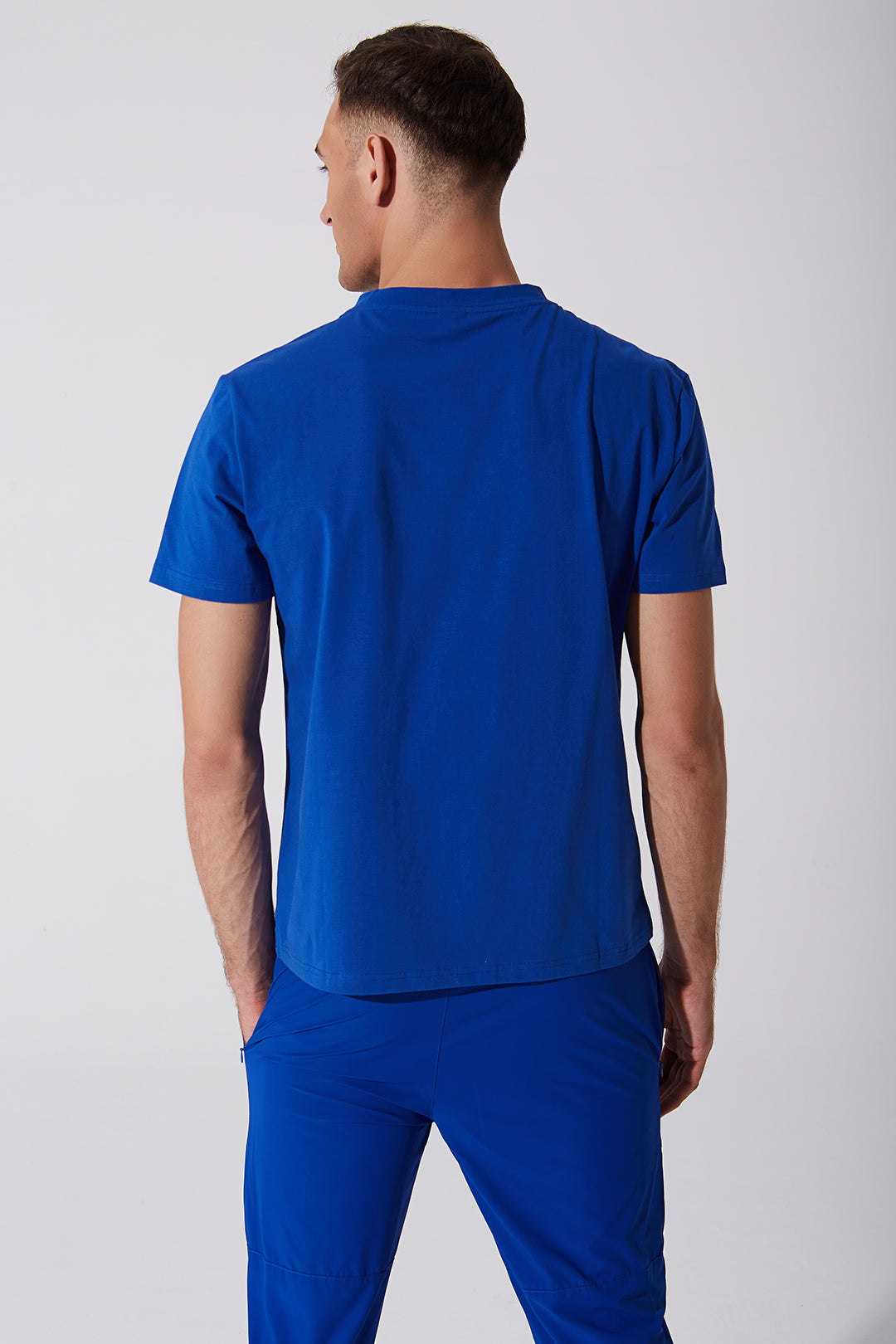 Unisex blue short sleeve tee for men, OW-0176-MSS-BL, showcasing the OLABEN logo - 4th variant.