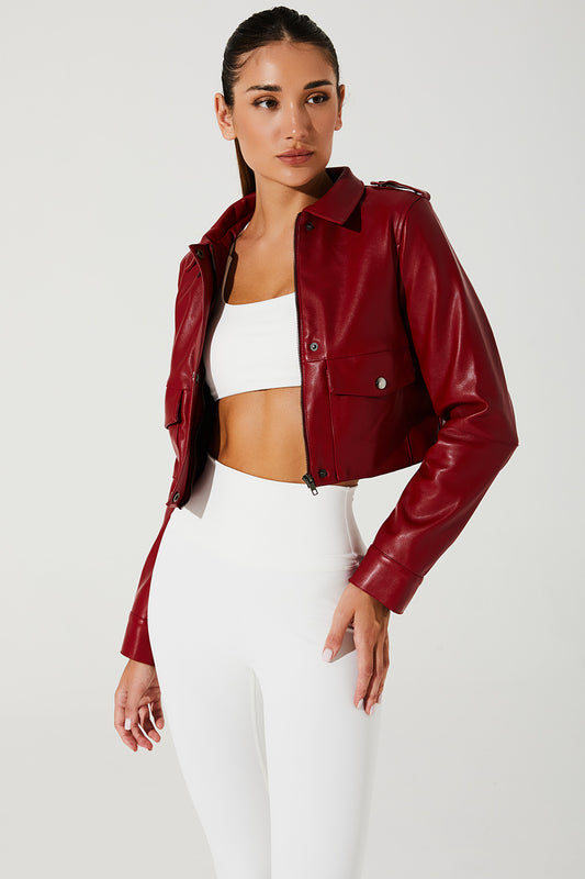 Stylish Viva Magenta Red Urban Rebel Women's Jacket - OW-0042-WJK-RD - Size 6.