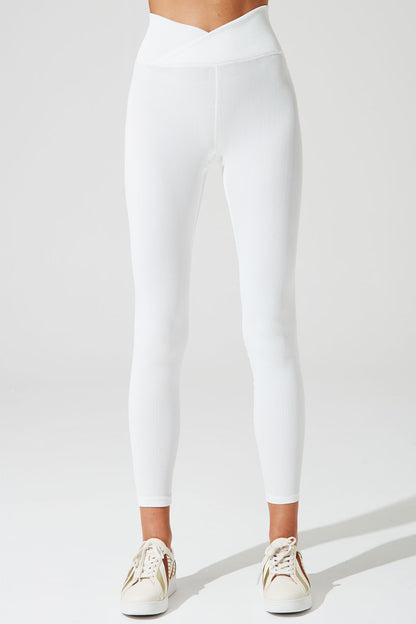 White ribbed leggings for women, size 12, waistband detail - versatile and stylish.