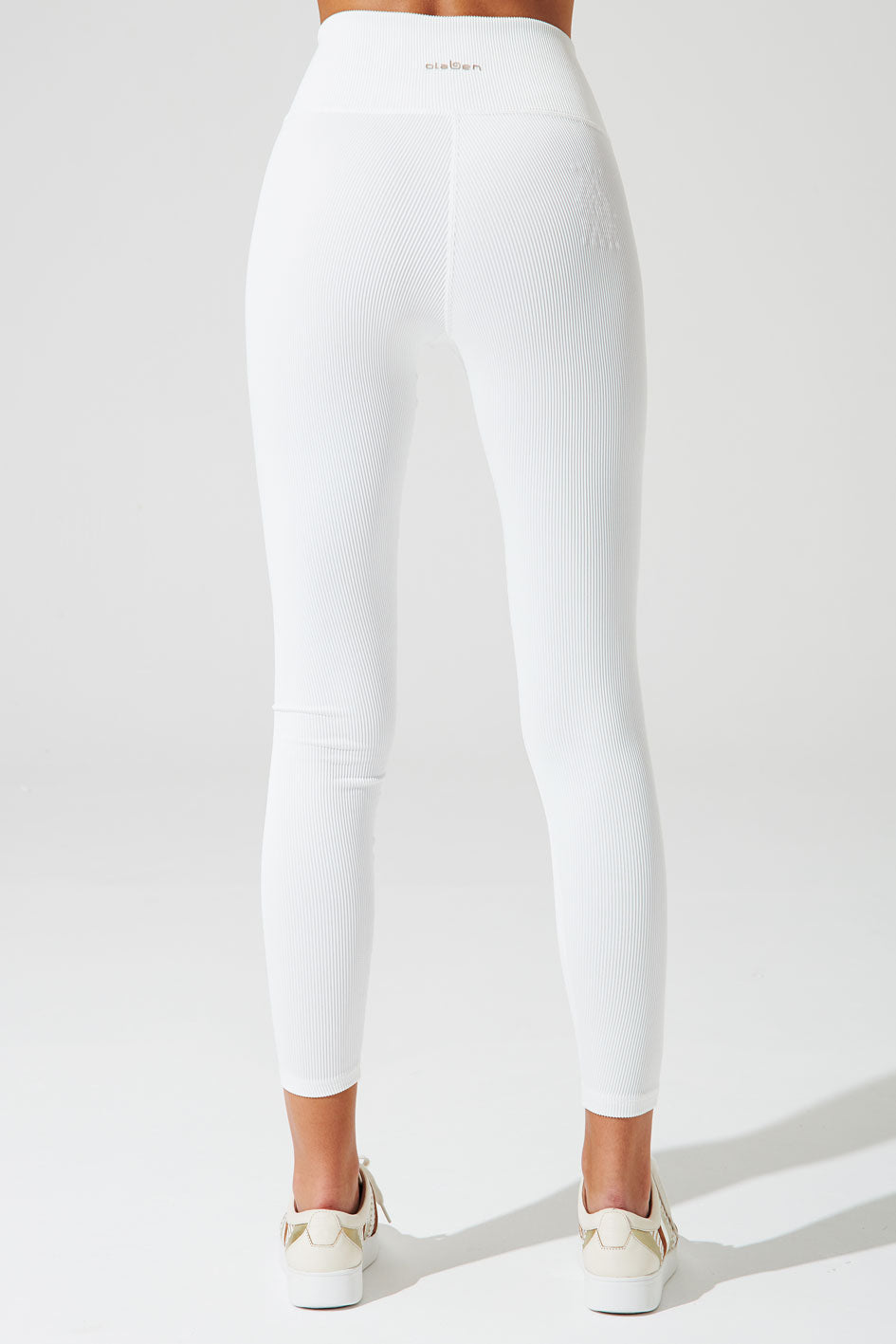White ribbed leggings for women, size 14, waistband detail, stylish and comfortable.