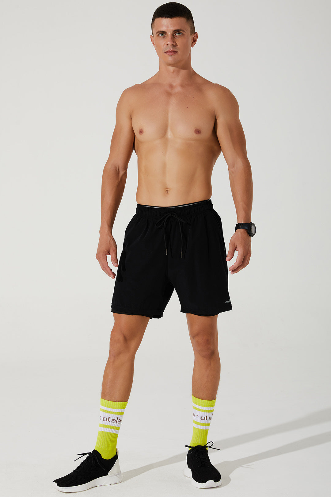 Black men's shorts with repetition pattern, Vardan 9, OW-0014-MSH-BK, image 1.