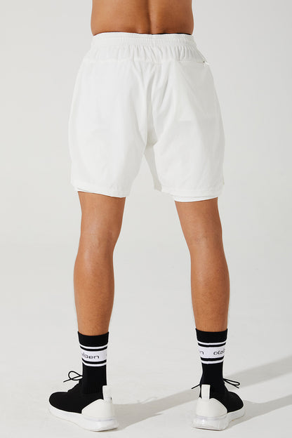 White men's shorts with repetition pattern, Vardan 9, OW-0014-MSH-WT, image 2.