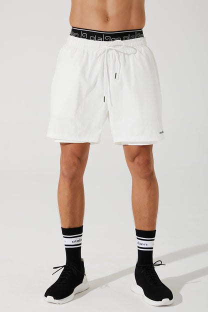 White men's shorts with repetition pattern, Vardan 9, OW-0014-MSH-WT, image 3.