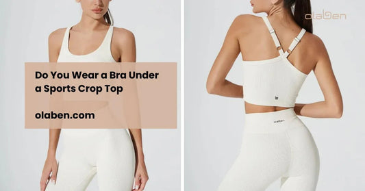 Woman modeling white ribbed sports crop top and leggings set, front and back views