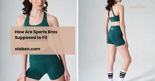 Woman modeling green sports bra and high-waisted shorts, front and back views, fitness apparel