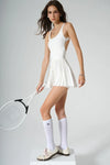 Active Open Back Pleated Dress - White - Olaben