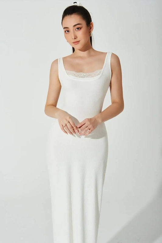 Mina Ribbed Dress - White - Olaben