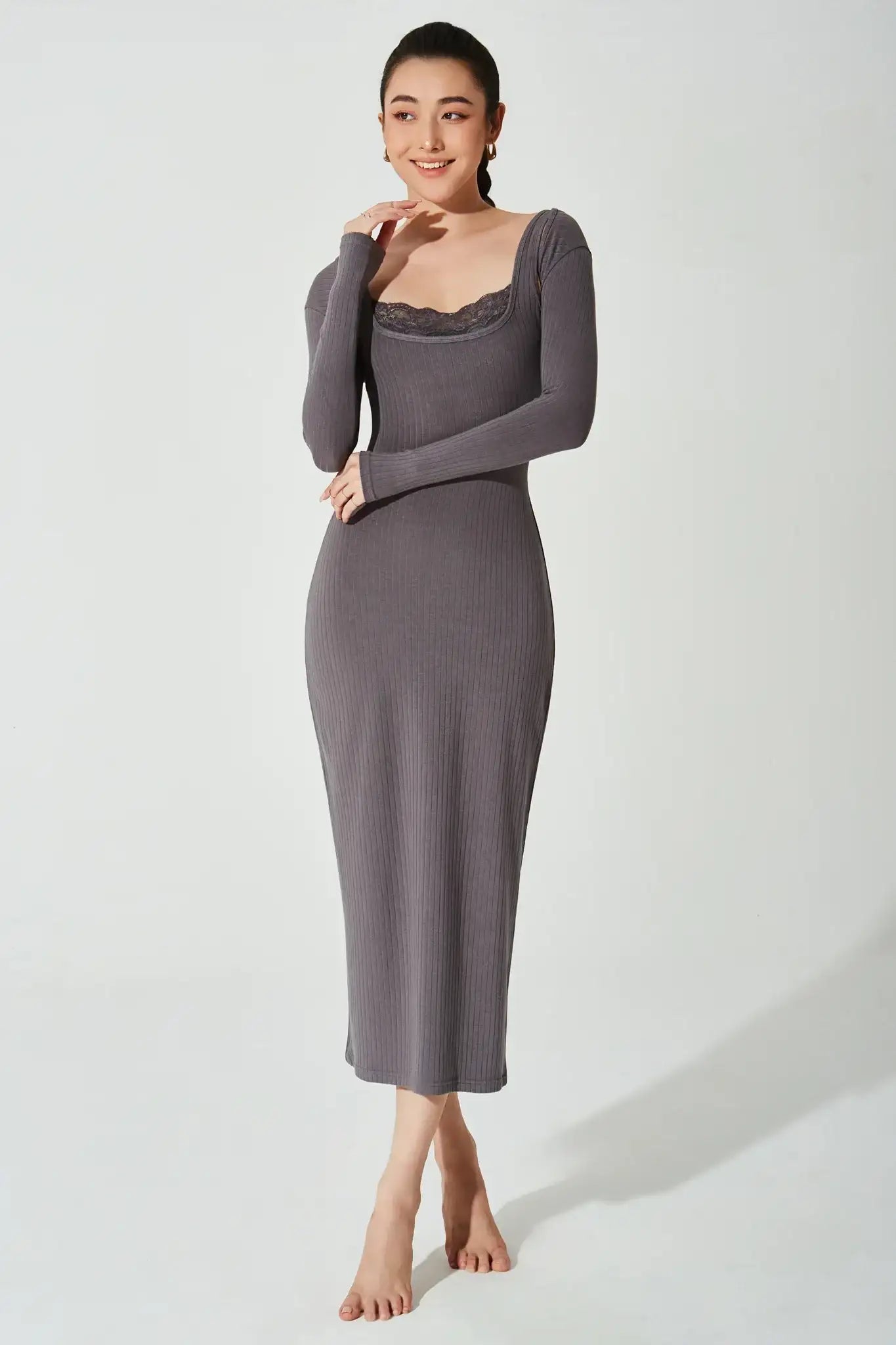 Mina Ribbed Dress - Graphite | Olaben Mina Ribbed Dress - Graphite | Olaben
