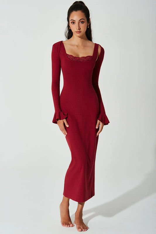 Mina Ribbed Dress & Stylized Bolero Crop - Raspberry Radiance