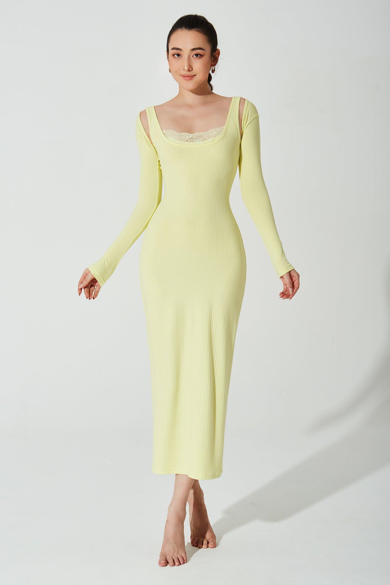 Mina Ribbed Dress - Lemon - Olaben - Womens Dress