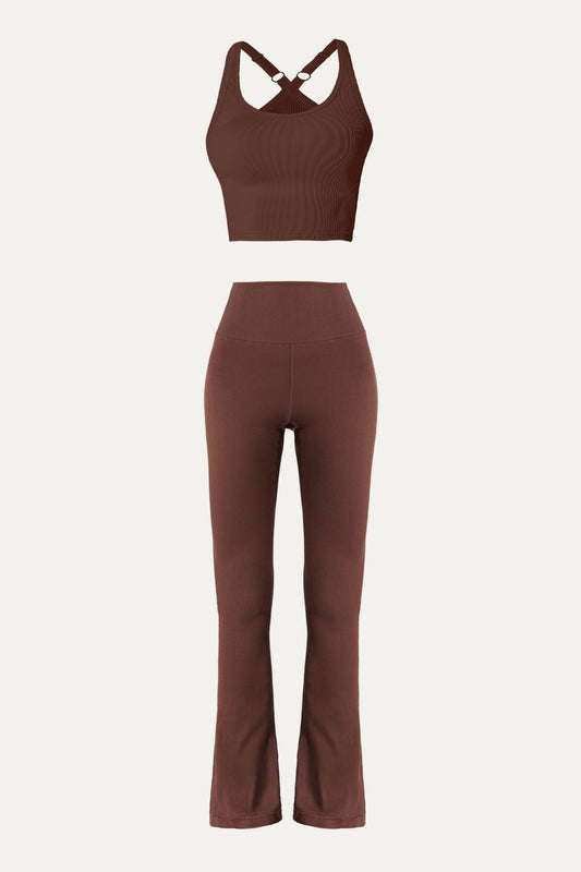 Edna Top & Evana Flare Ribbed Legging - Maroon Choco