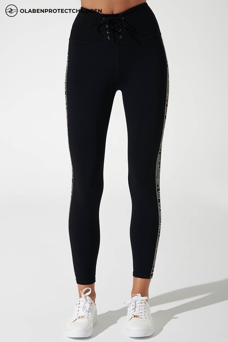 Black high-waist double knot leggings for women, stylish and comfortable fashion choice.