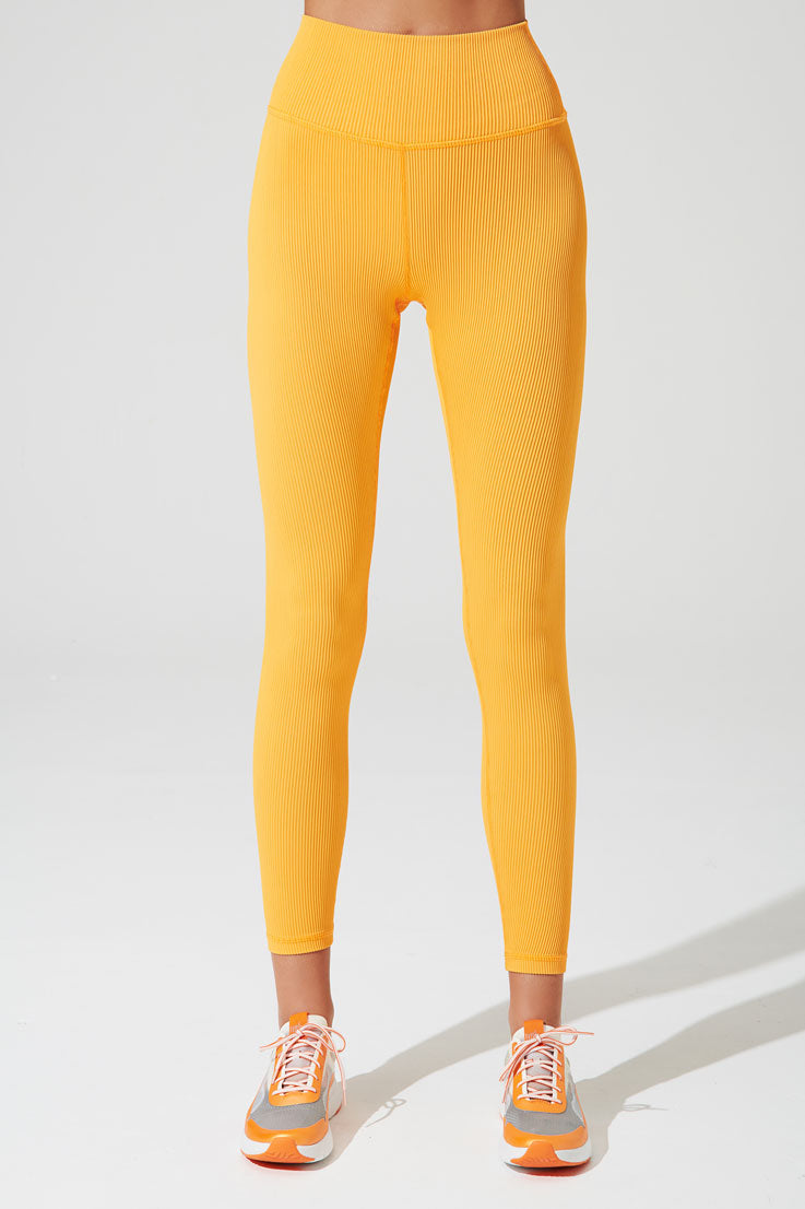 High-waist ribbed leggings in saffron orange for women - OW-0127-WLG-OR - vibrant and stylish.