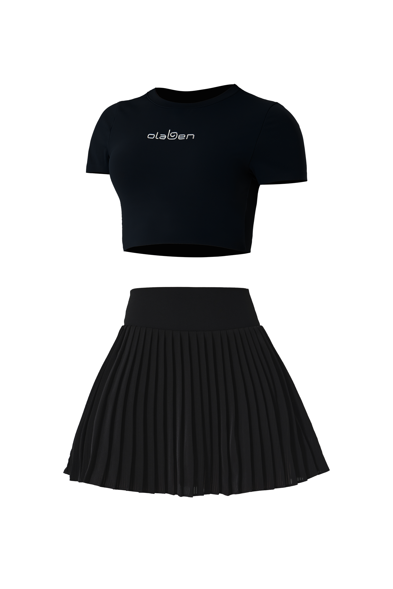 All Day Short Sleeve Crop & Elite Pleated Skirt - Black