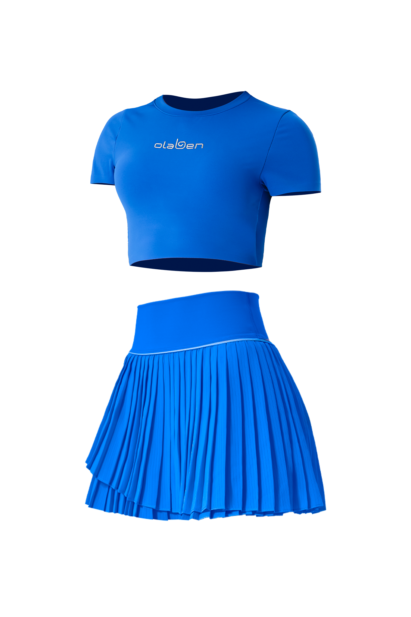 All Day Short Sleeve Crop & Pleated A Line Skirt - Ultramarine