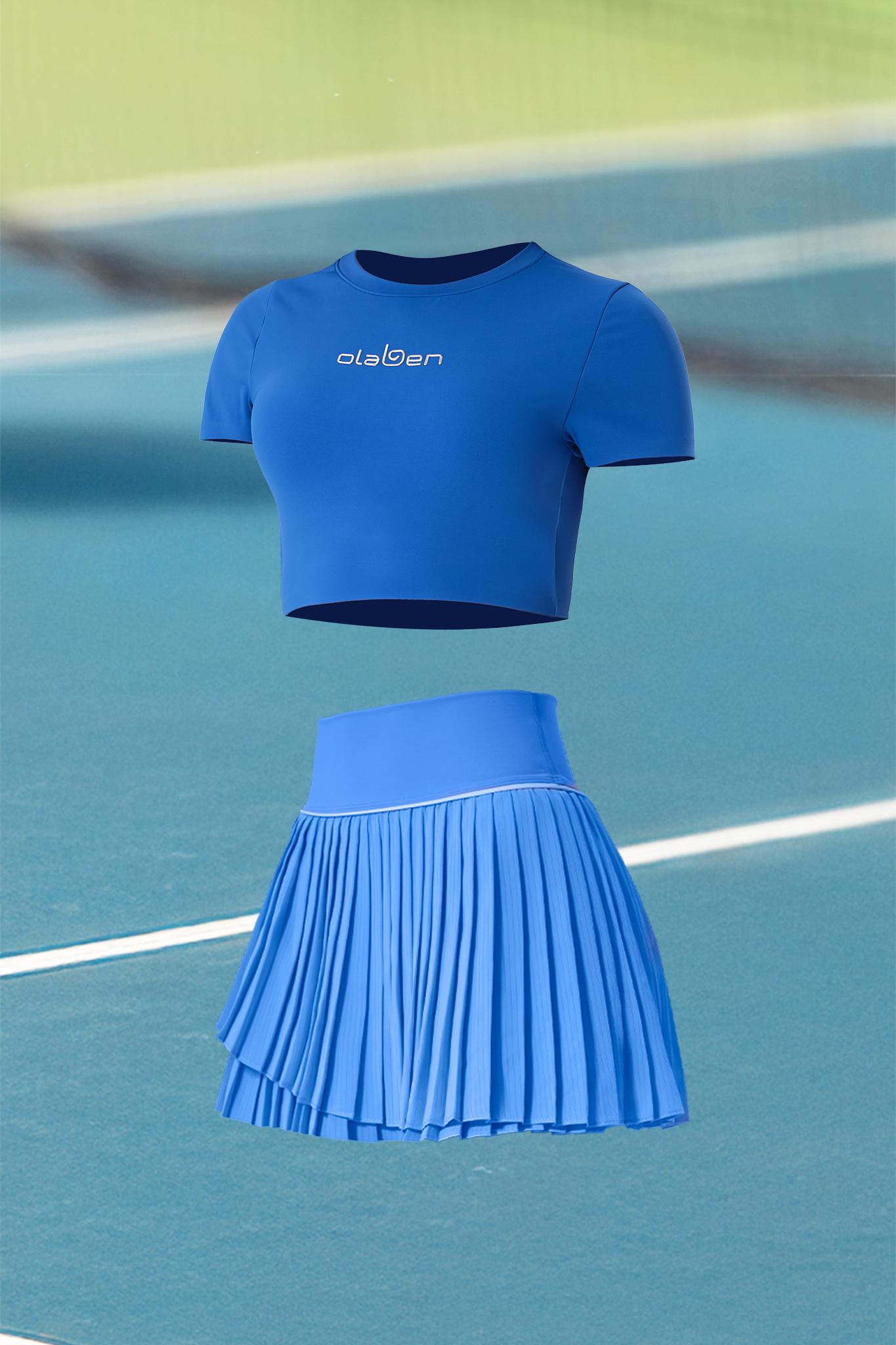 All Day Short Sleeve Crop & Pleated A Line Skirt - Ultramarine