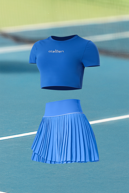 All Day Short Sleeve Crop & Pleated A Line Skirt - Ultramarine