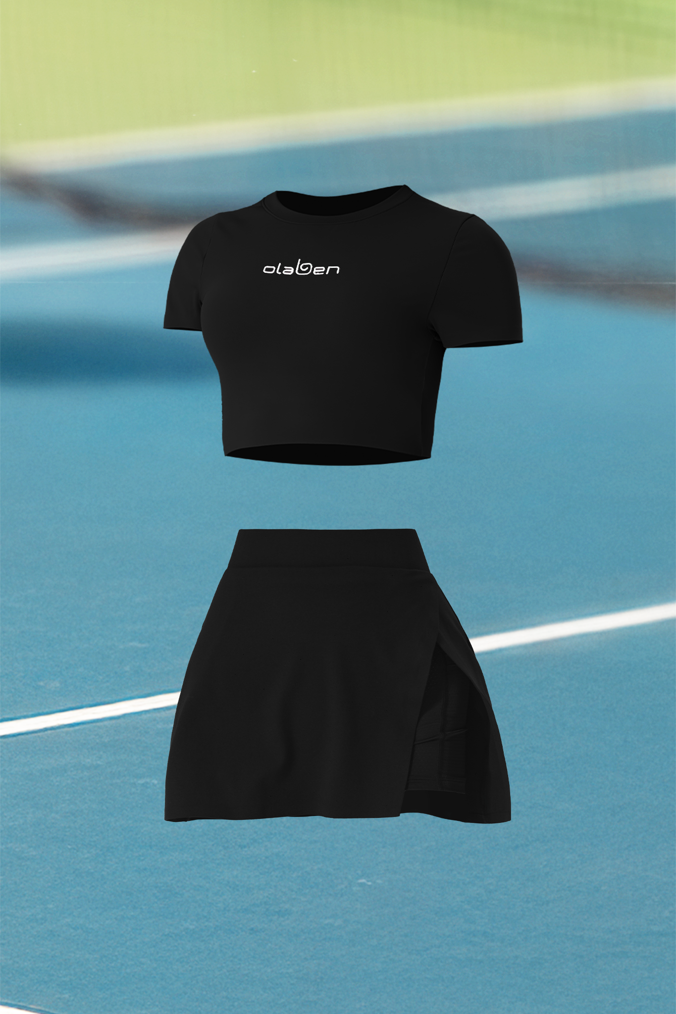 All Day Short Sleeve Crop & Racquet Crossover Skirt - Black