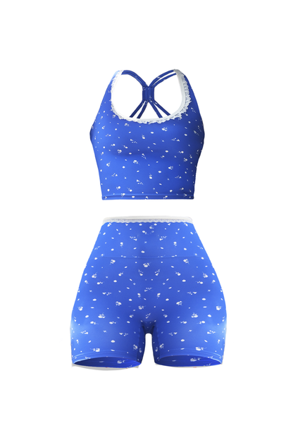 Bow Cami Top & Cami Shorts - Blue Fleur