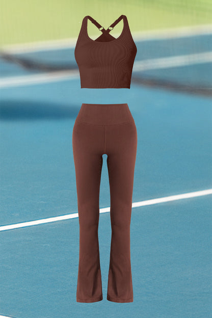 Edna Top & Evana Flare Ribbed Legging - Maroon Choco