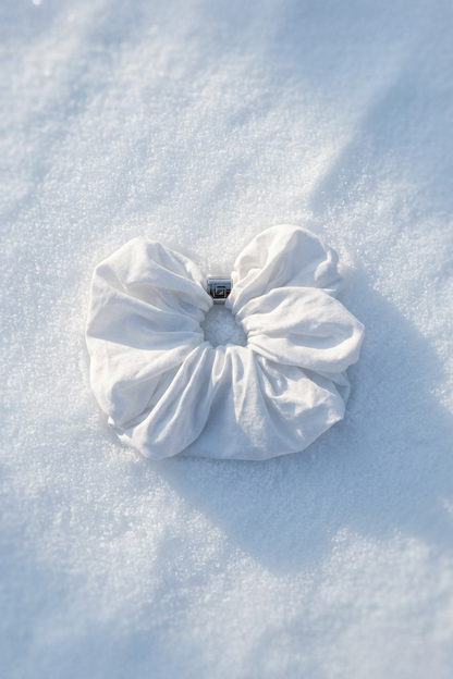 Oversized Silver Bead Scrunchie - White