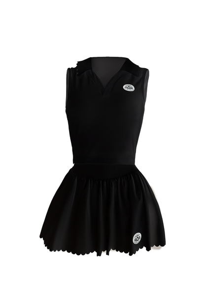 Prestige Cropped Polo & Prestige Tennis Skirt - Black
