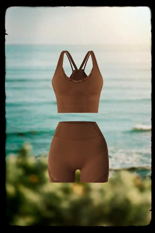 Sylvie Monogram Bra & Silas Monogram Shorts - Gingerbread - Olaben