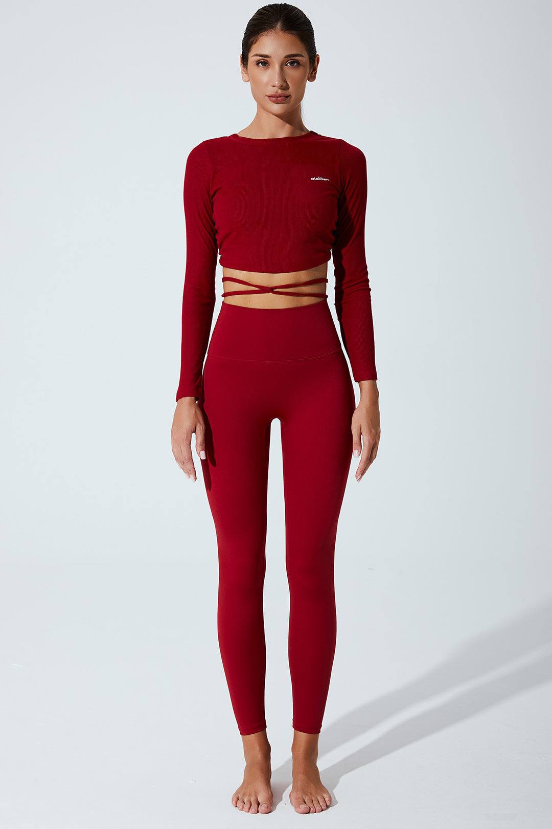Stylish red burgundy women's long sleeve top with an elegant archangel design - OW-0016-WLS-RD.