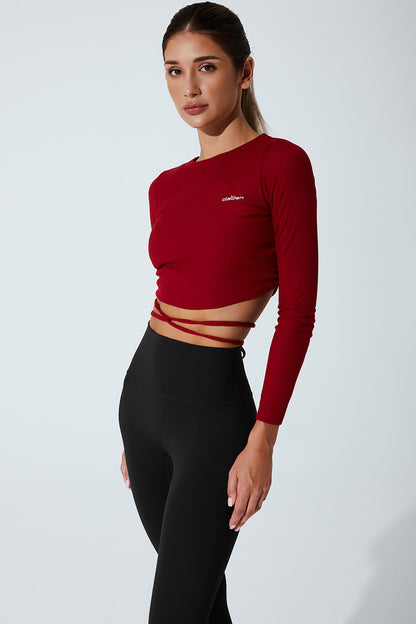 Stylish women's red burgundy long sleeve top with an elegant archangel design - OW-0016-WLS-RD.