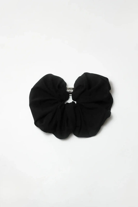 Oversized Silver Bead Scrunchie - Black - Olaben